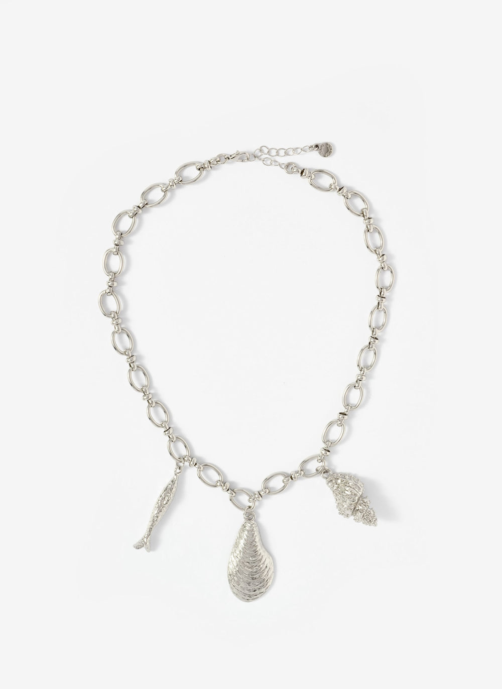 Silver Tone Shell Statement Charm Necklace