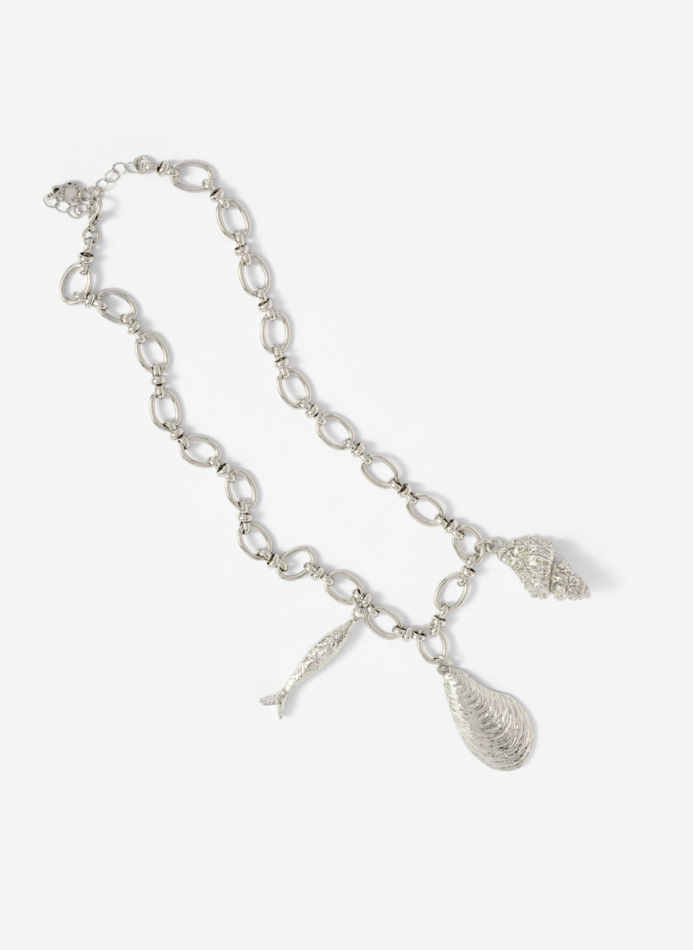 Silver Tone Shell Statement Charm Necklace