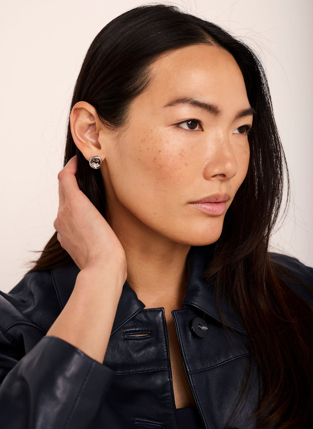Silver Tone Shiny Stud Earrings