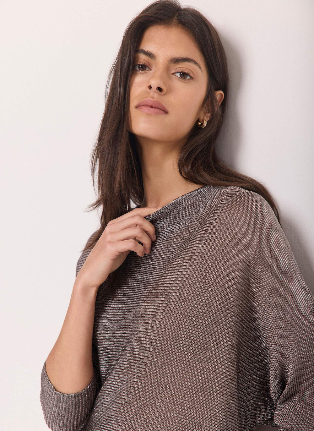 Grey Silver Metallic Knit Top