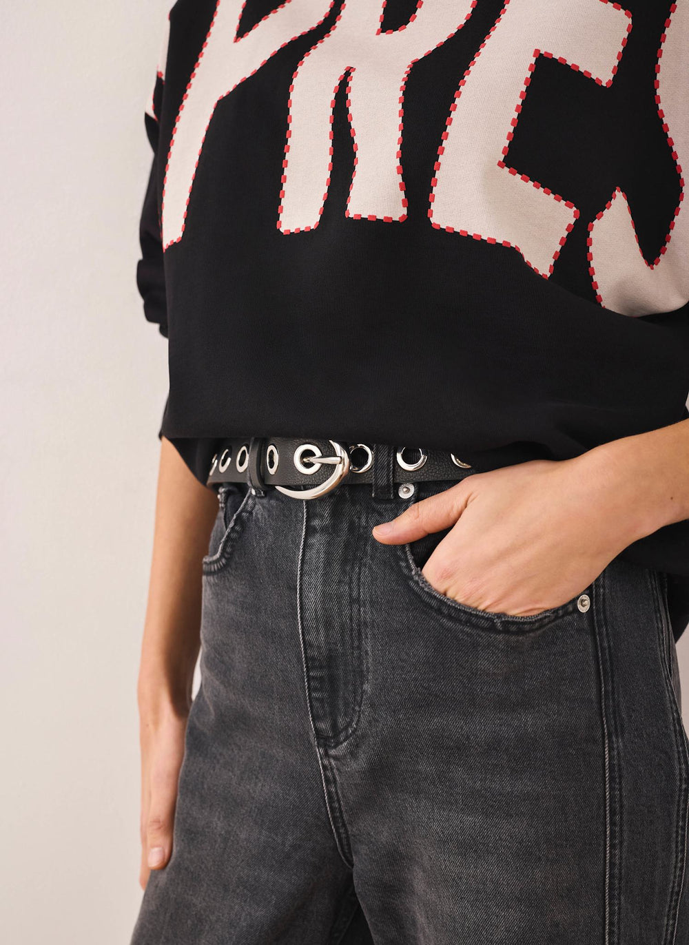 Black Leather Eyelet Belt