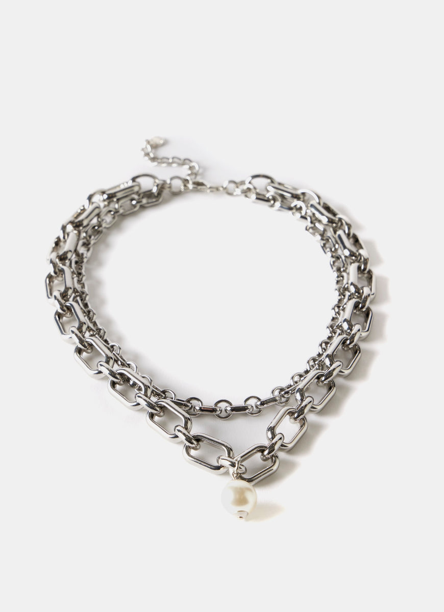 Silver Tone Layered Necklace Mint Velvet