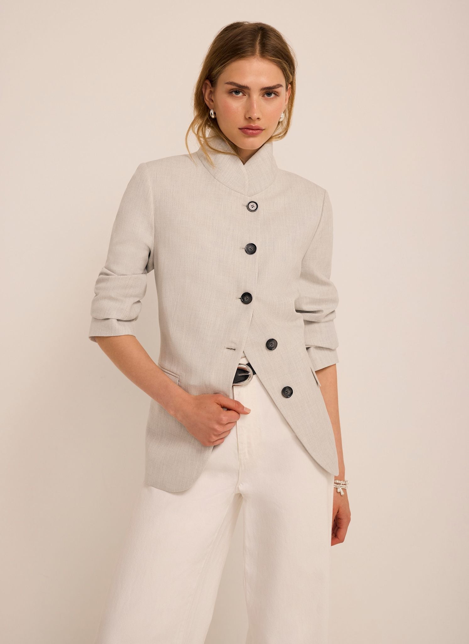 Grey Stand Collar Blazer