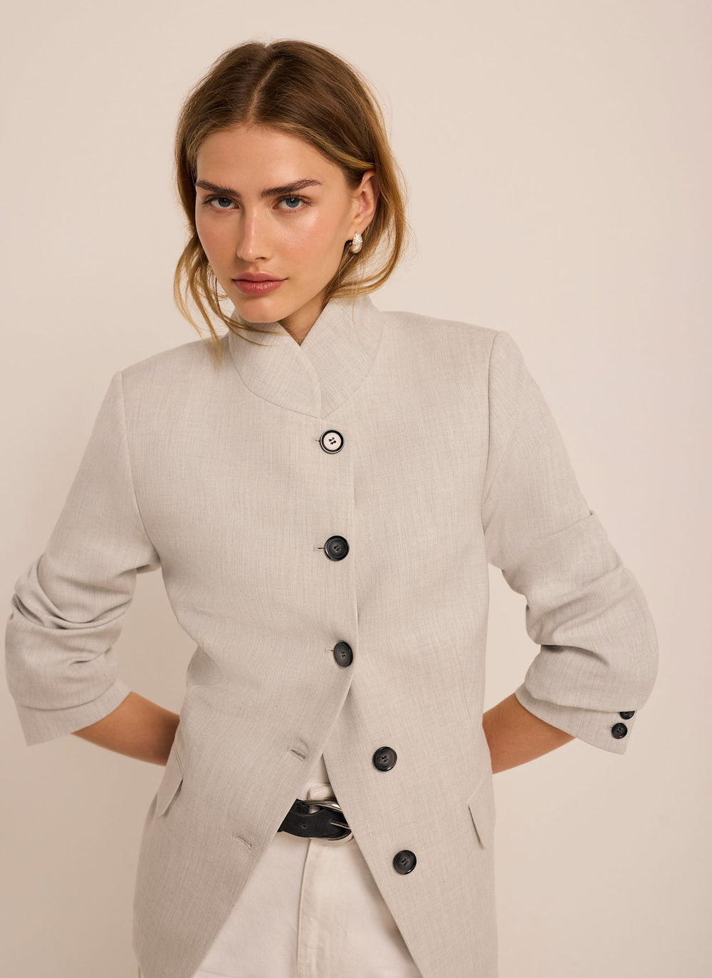 Grey Stand Collar Blazer