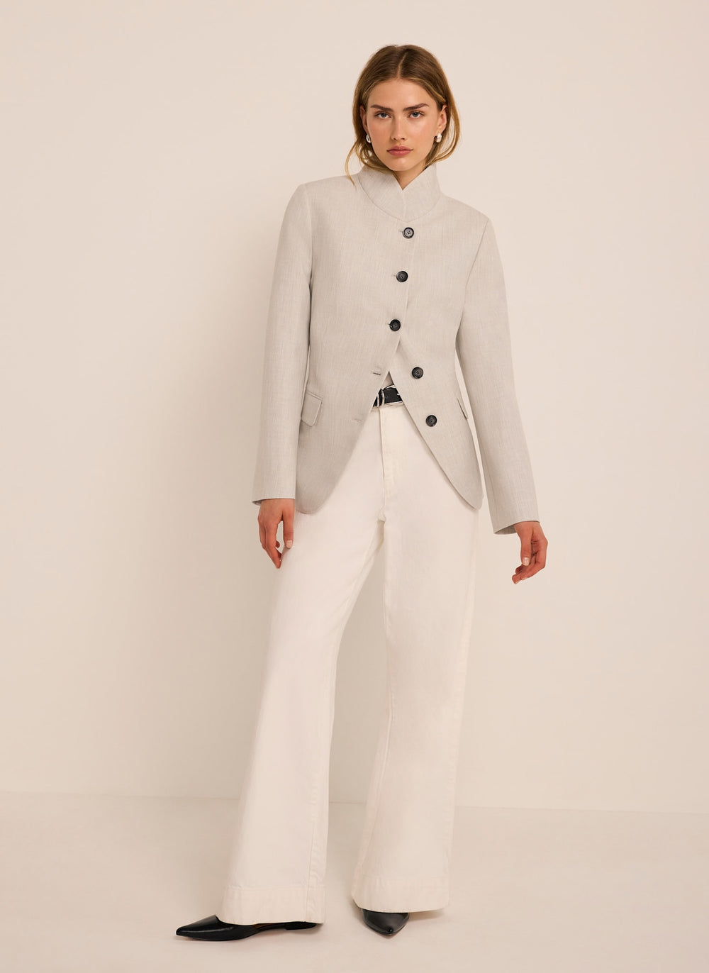 Grey Stand Collar Blazer