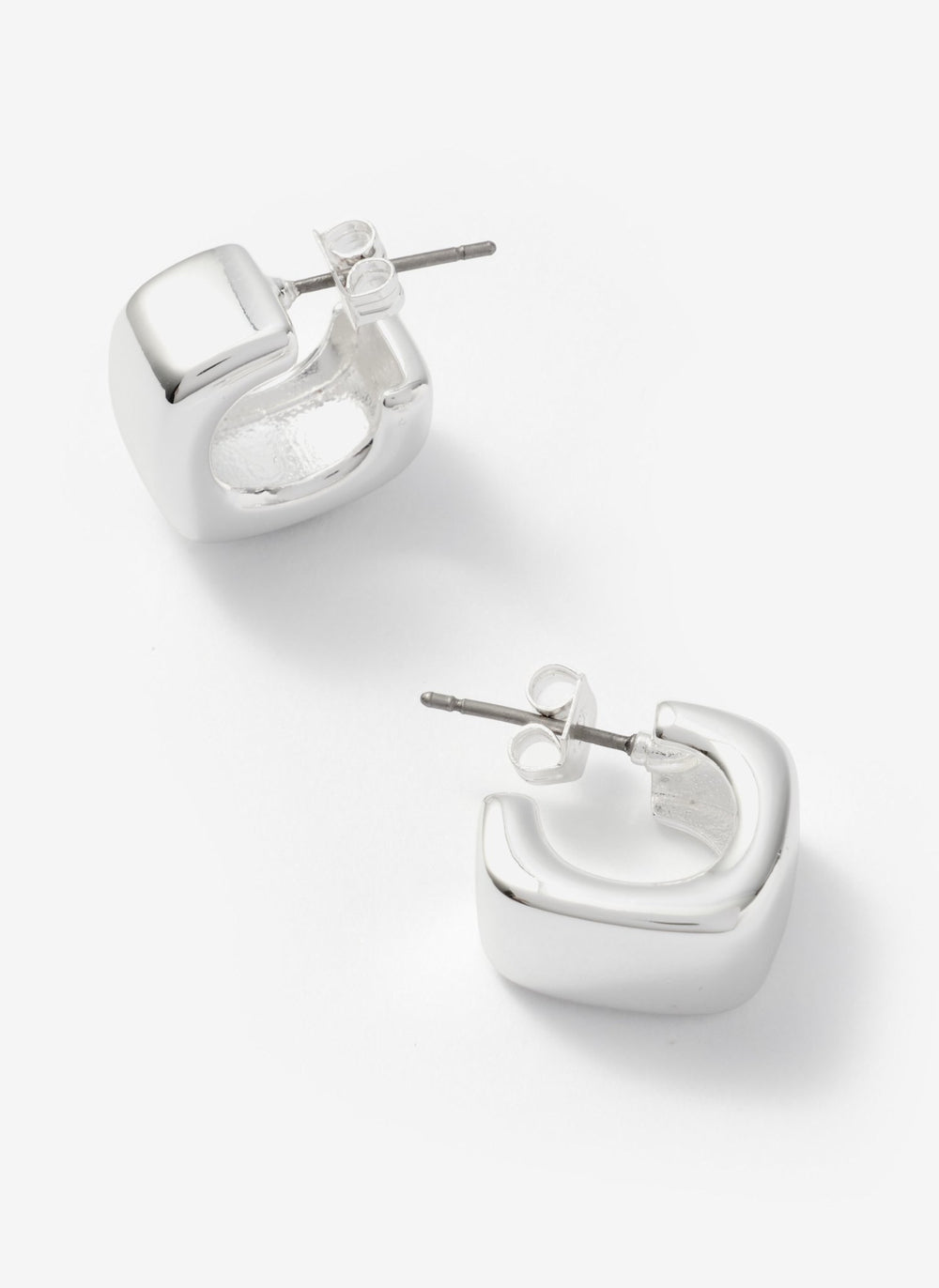 Silver Tone Mini Rounded Square Hoop Earrings