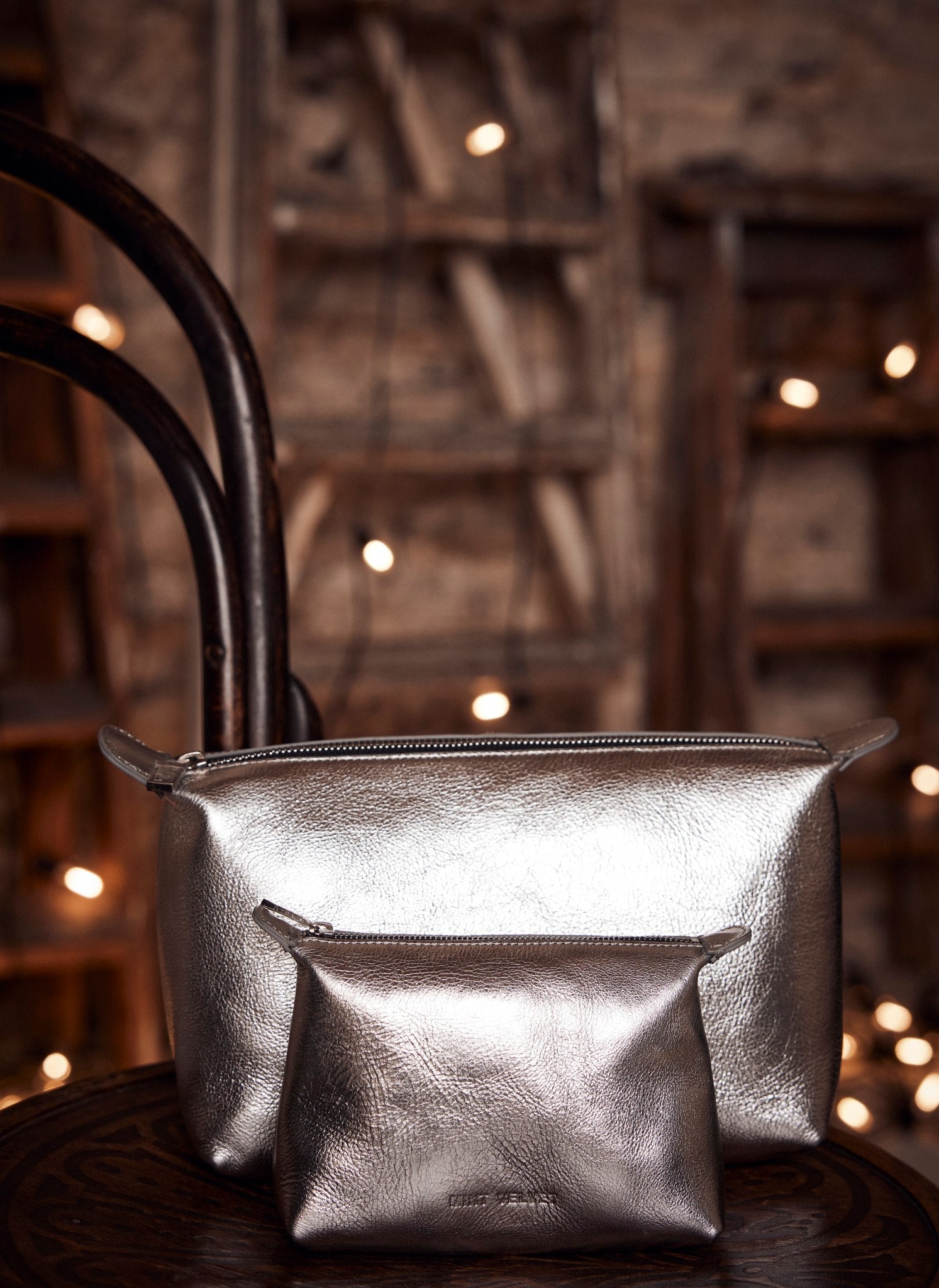 Silver Leather Large Washbag