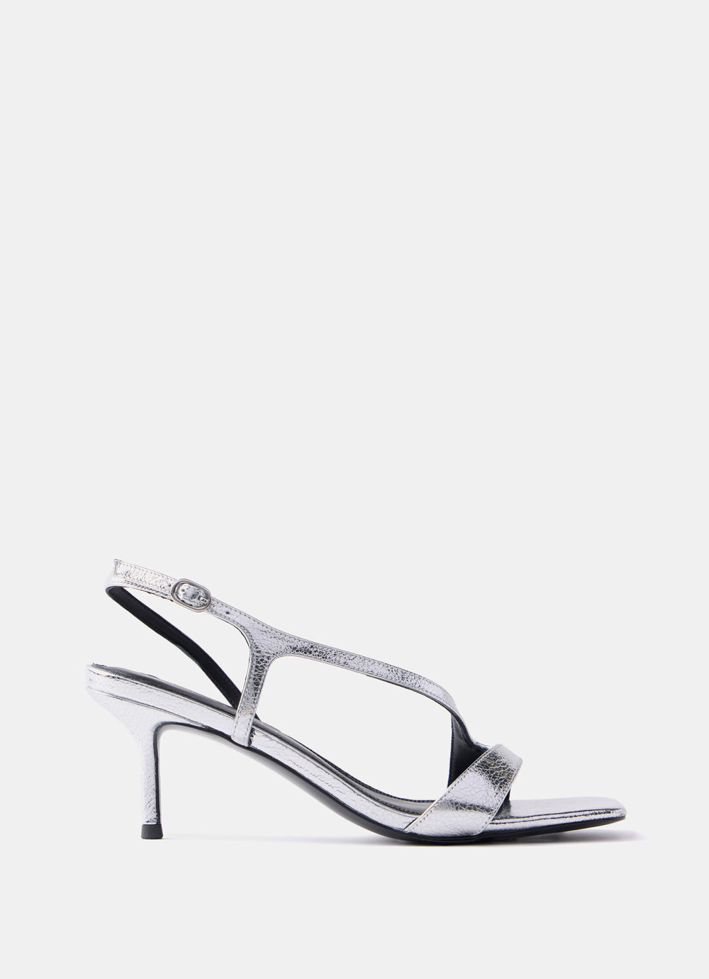 Silver Leather Strappy Kitten Heels