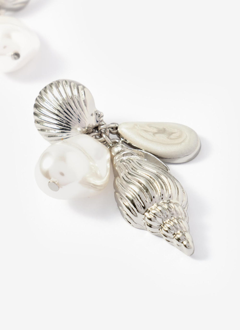 Silver Tone Shell Pearl Drop Earrings