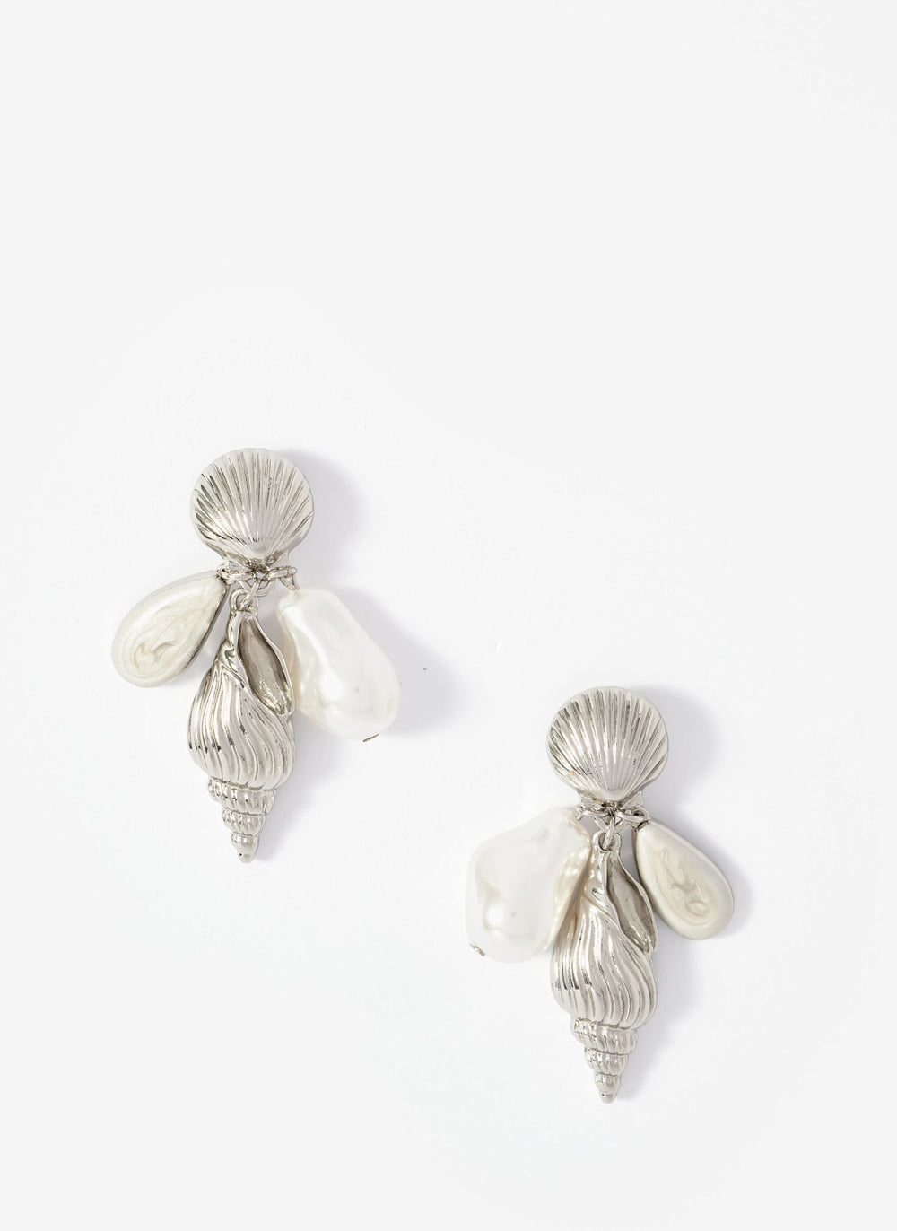 Silver Tone Shell Pearl Drop Earrings