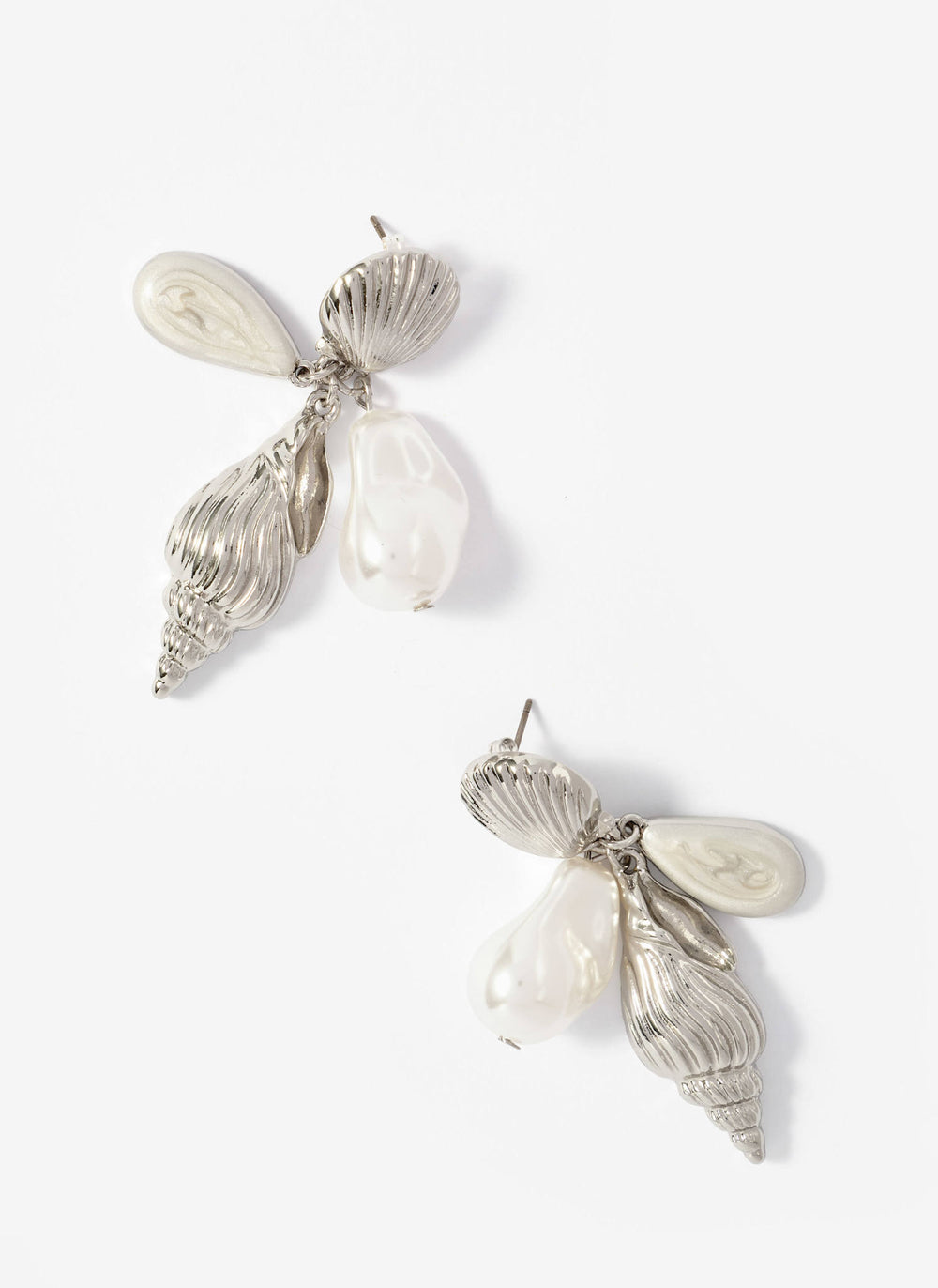 Silver Tone Shell Pearl Drop Earrings