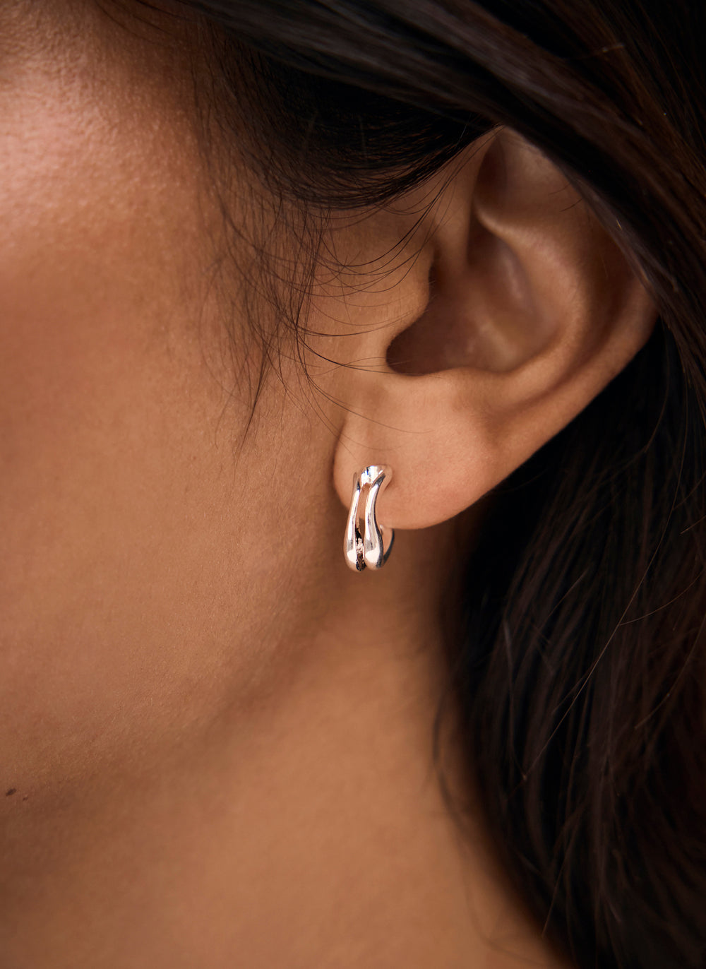 Silver Plated Double Wave Hoop Earrings
