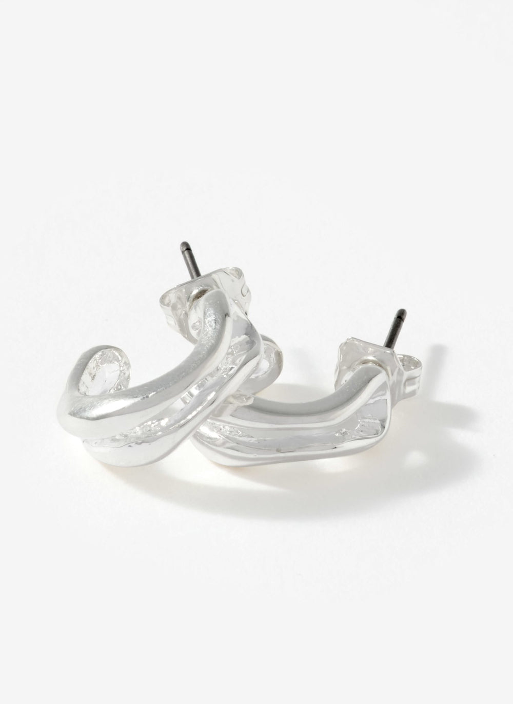 Silver Plated Double Wave Hoop Earrings