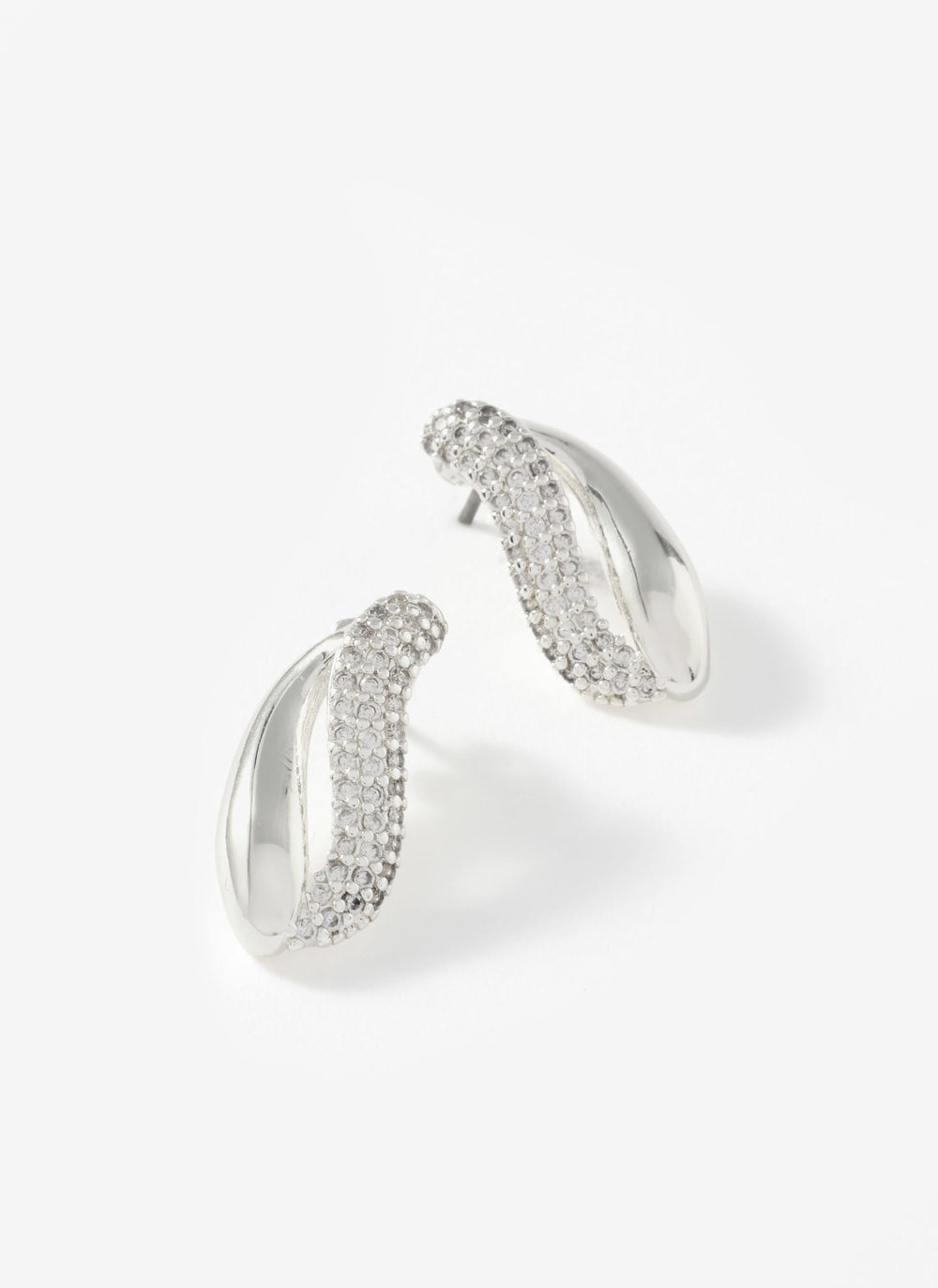 Silver Plated Pave Wave Stud Earrings