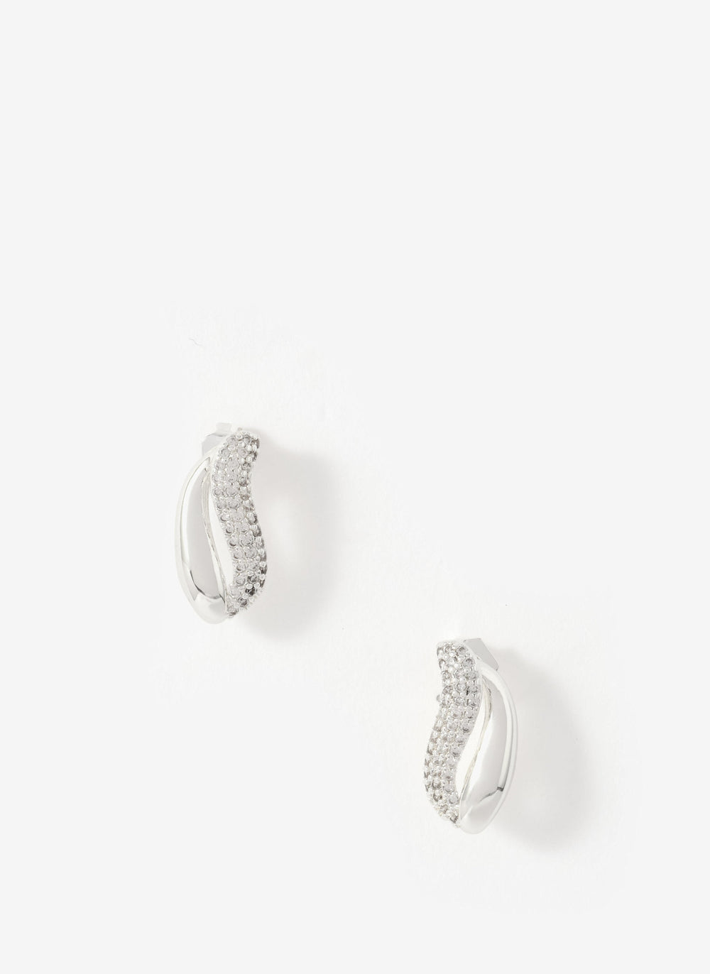 Silver Plated Pave Wave Stud Earrings