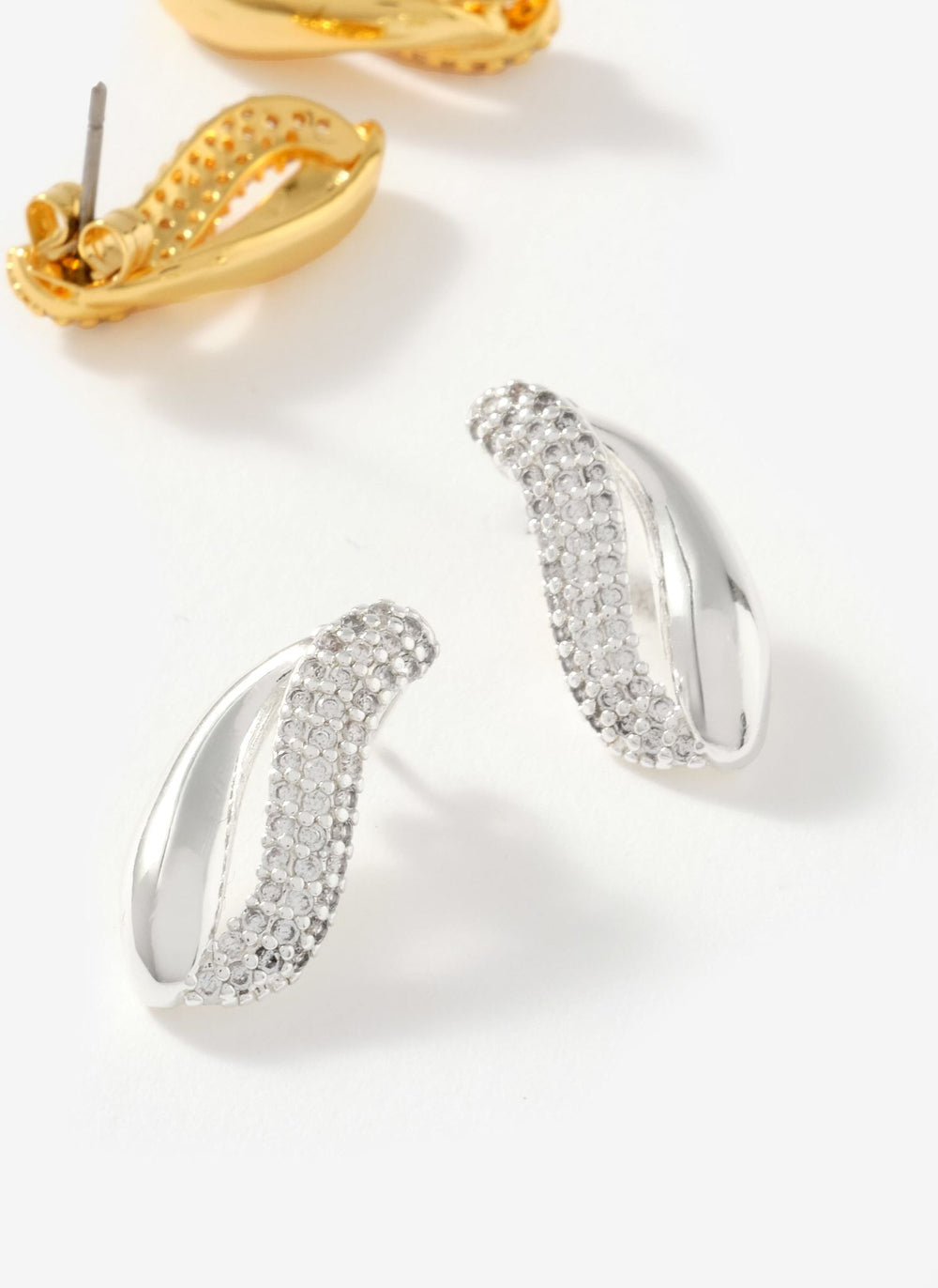 Silver Plated Pave Wave Stud Earrings