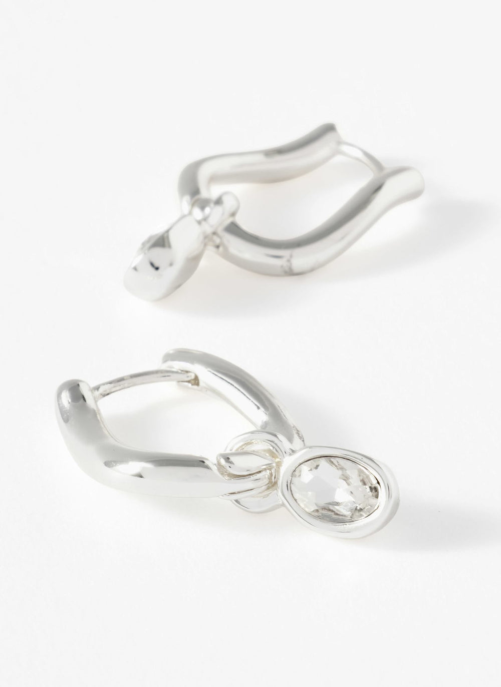 Silver Tone Crystal Drop Hoop Earrings