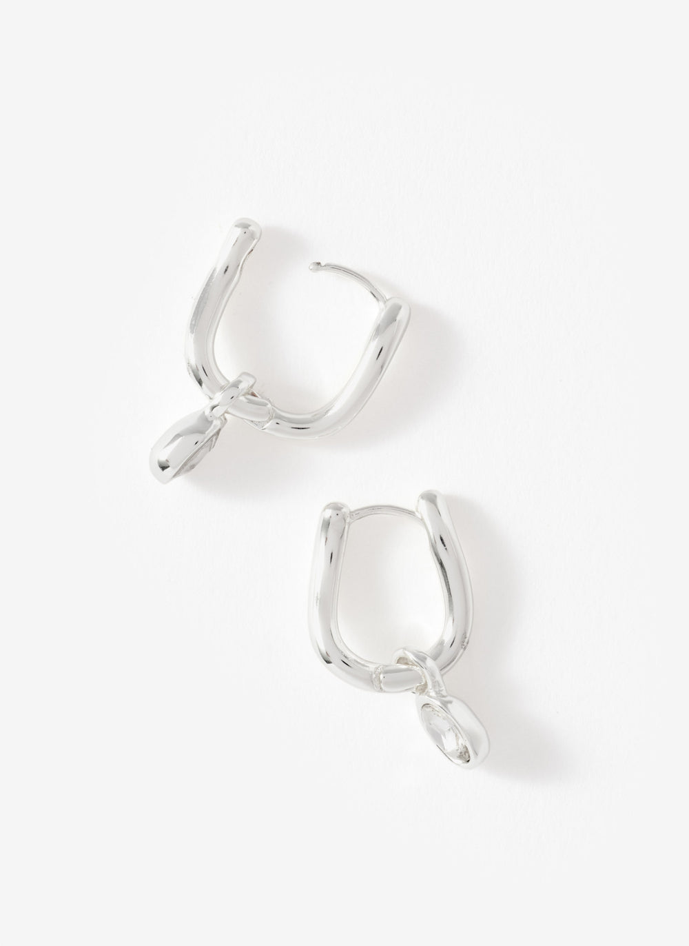 Silver Tone Crystal Drop Hoop Earrings