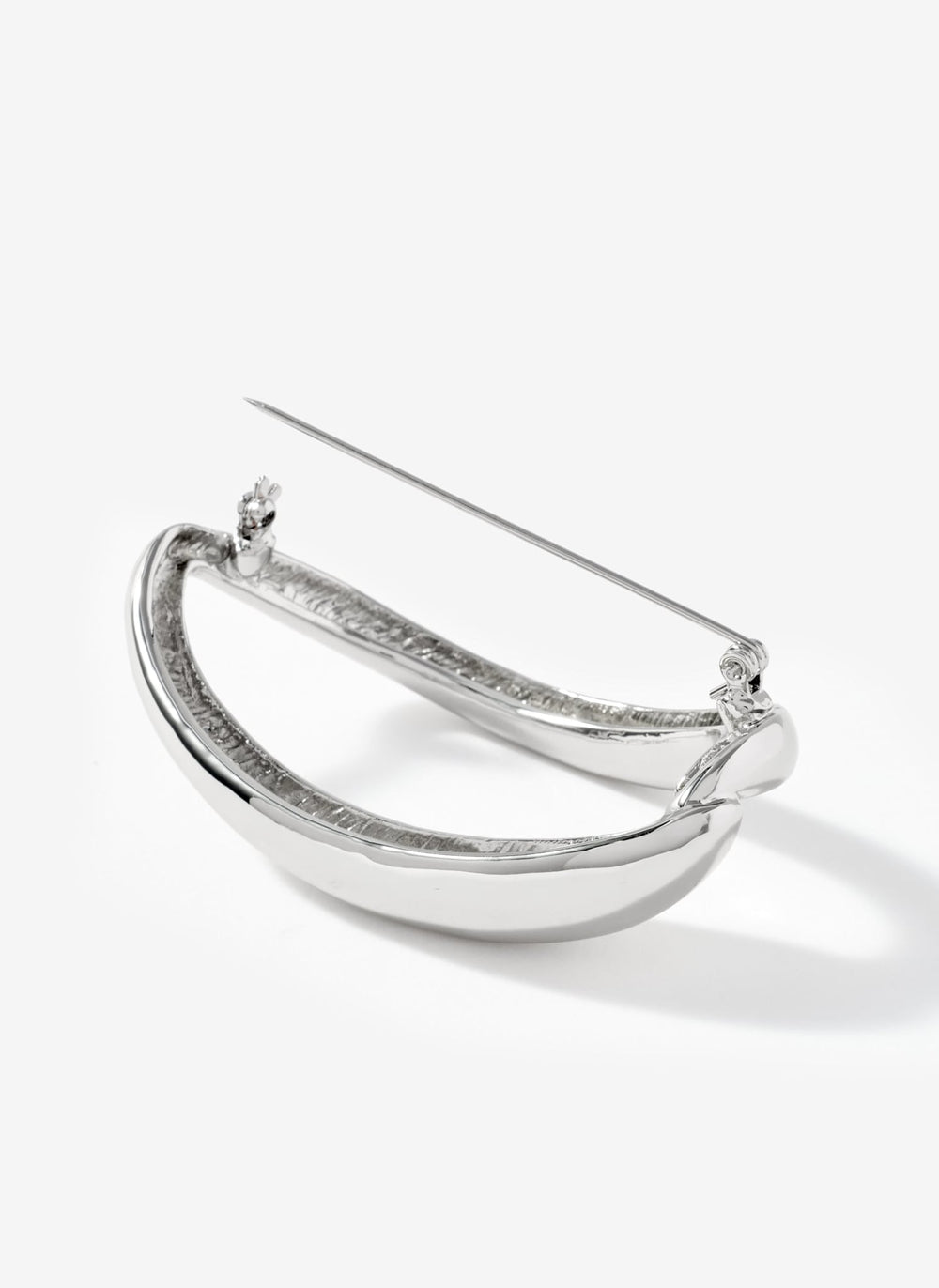 Silver Tone Open Curved Brooch