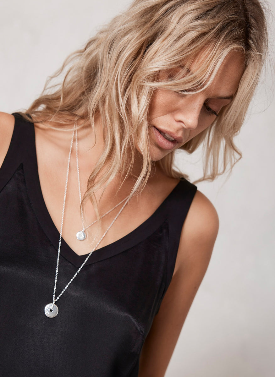 Silver Tone Disc Necklace Mint Velvet