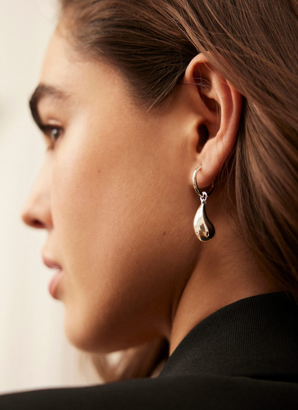 Silver Tone Drop Hoop Earrings