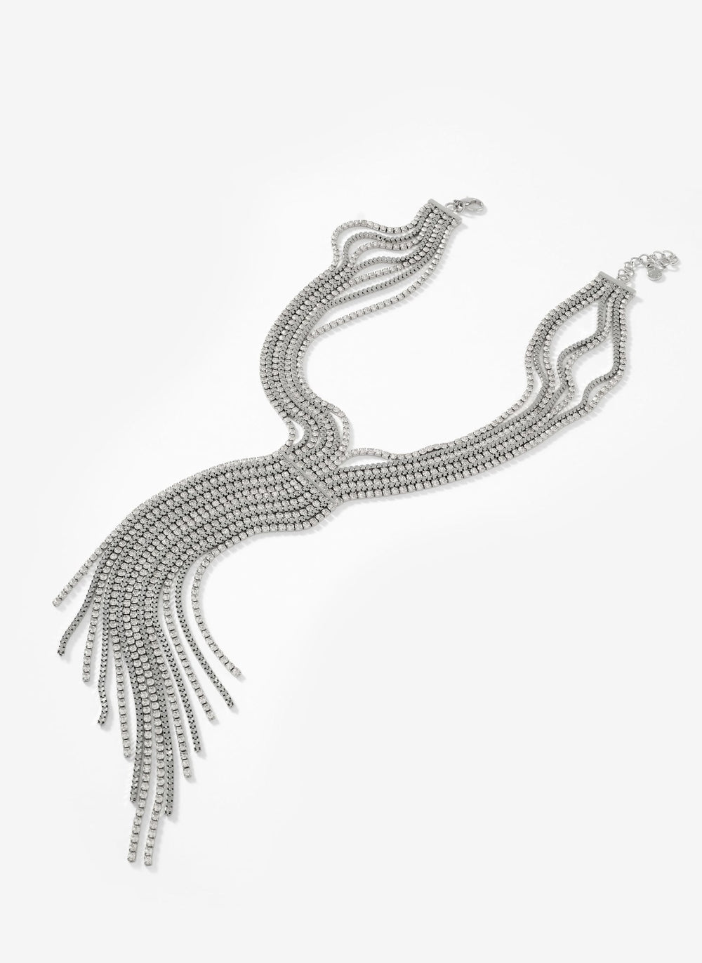Silver Tone Crystal Fringe Necklace