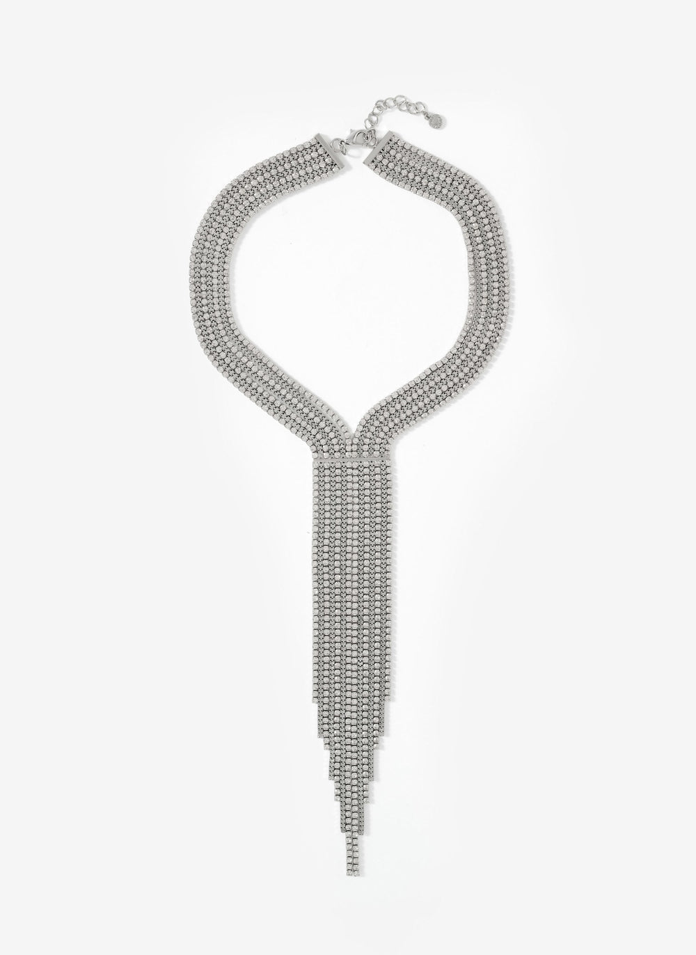 Silver Tone Crystal Fringe Necklace