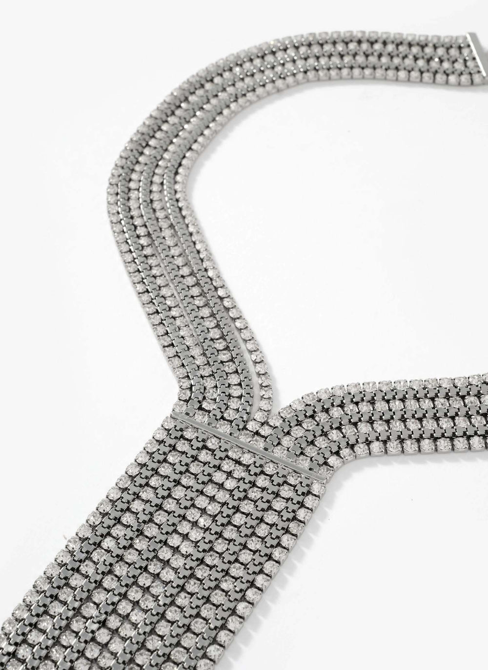 Silver Tone Crystal Fringe Necklace
