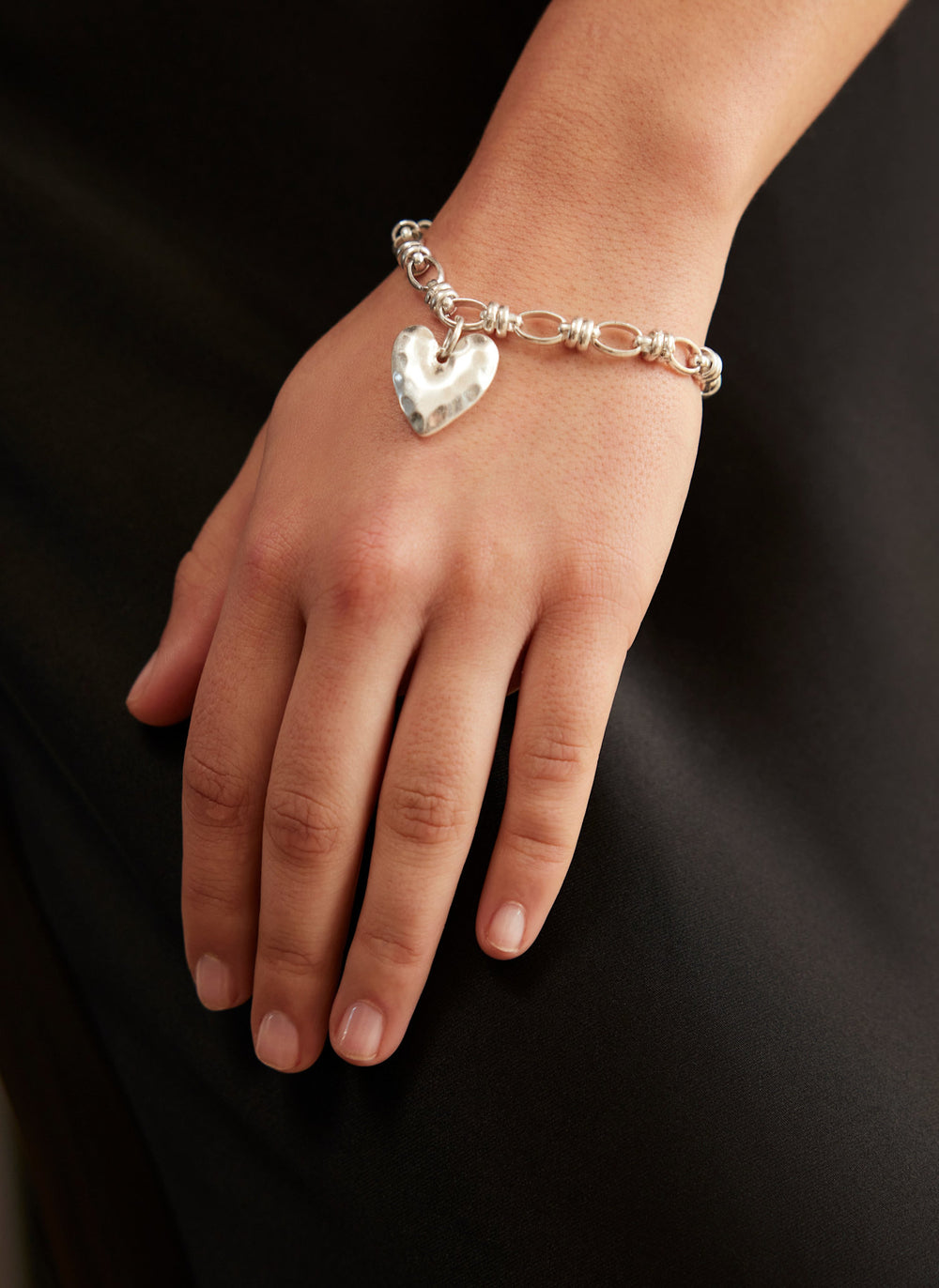 Silver Tone Heart Charm Bracelet