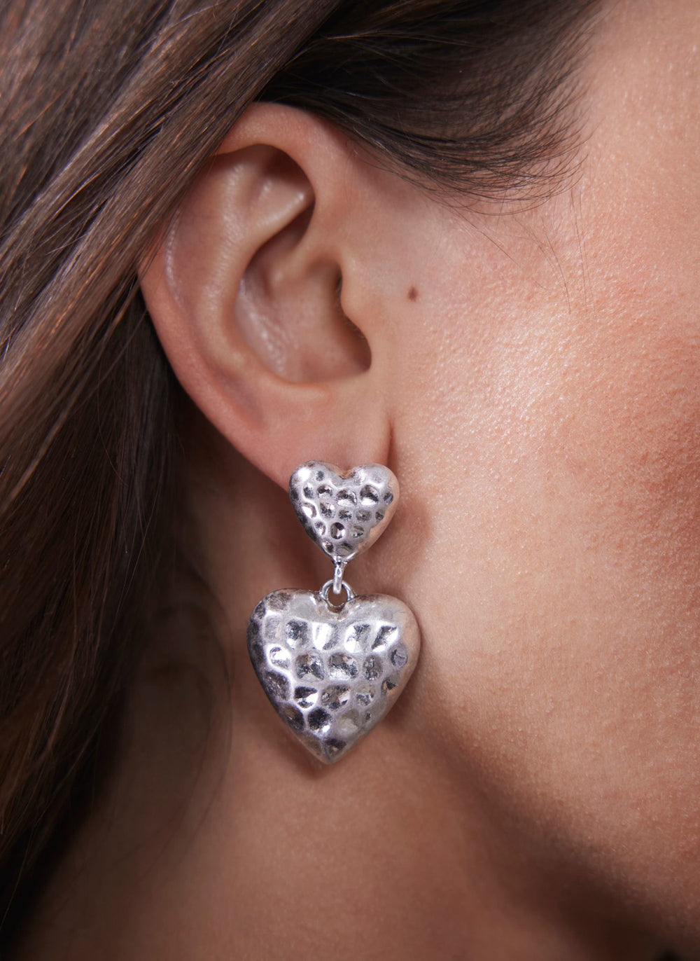 Silver Tone Heart Drop Earrings