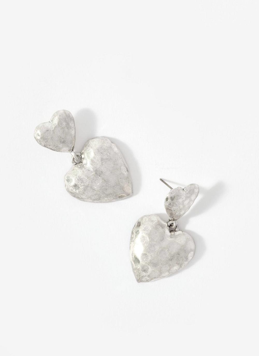 Silver Tone Heart Drop Earrings