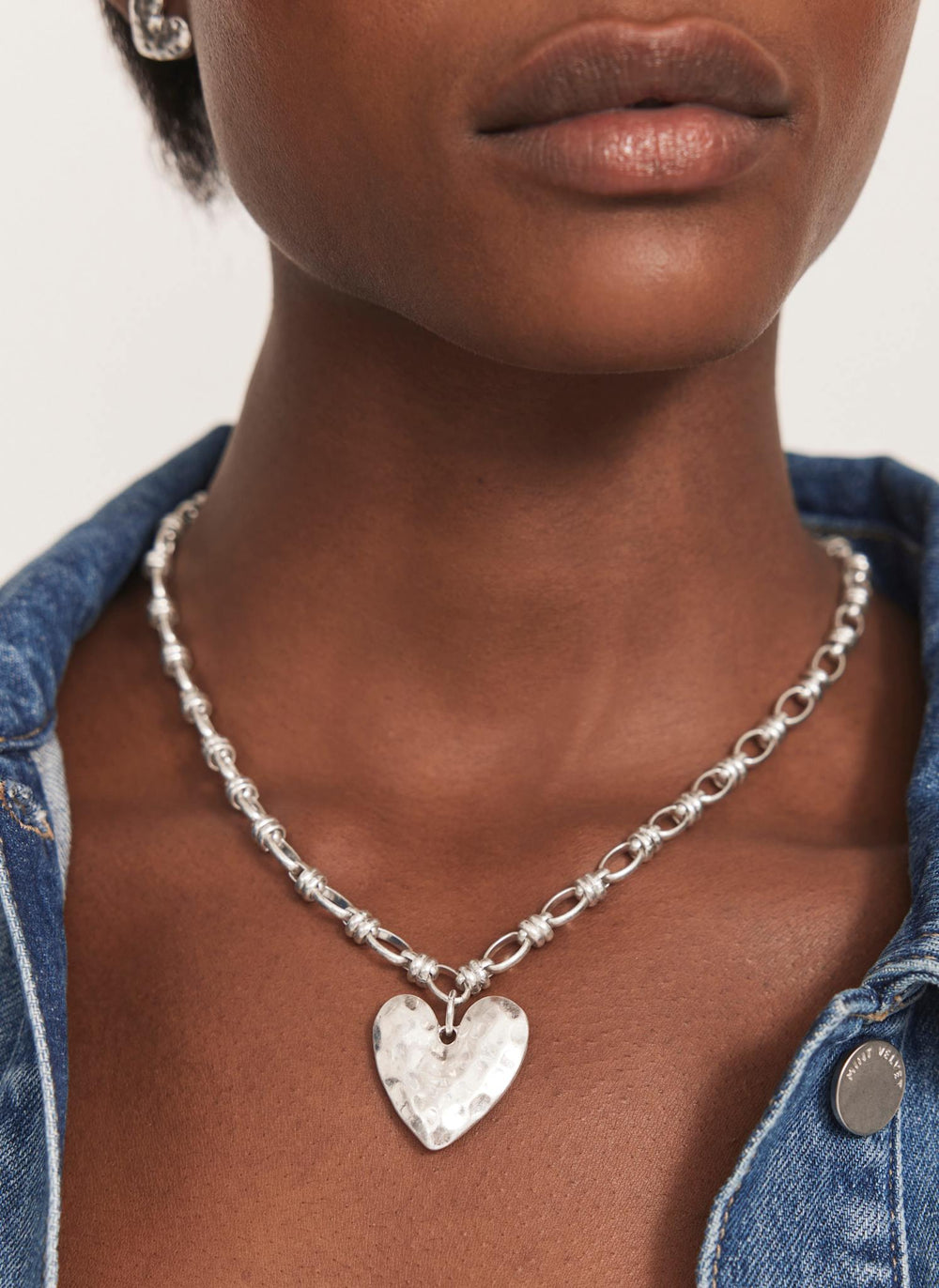 Silver Tone Heart Chain Necklace