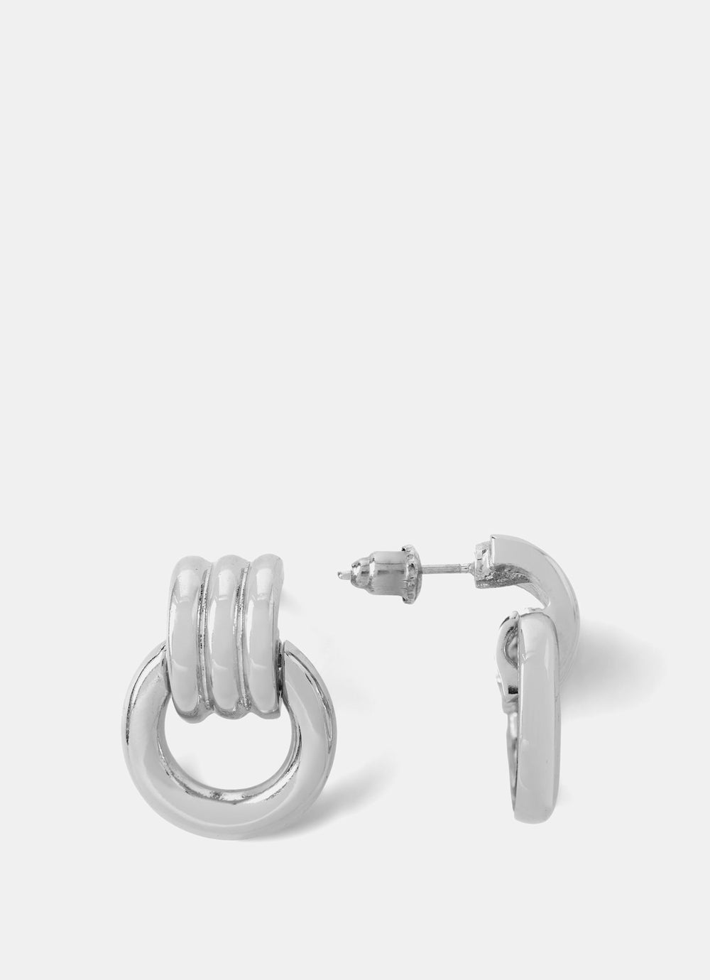 Silver Tone Link Hoop Earrings