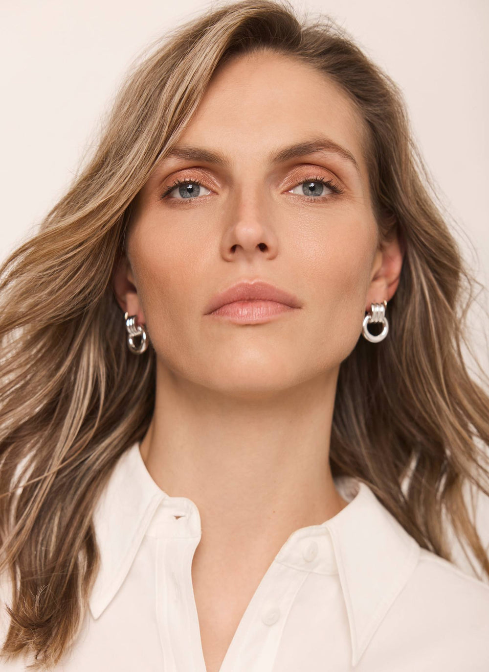 Silver Tone Link Hoop Earrings