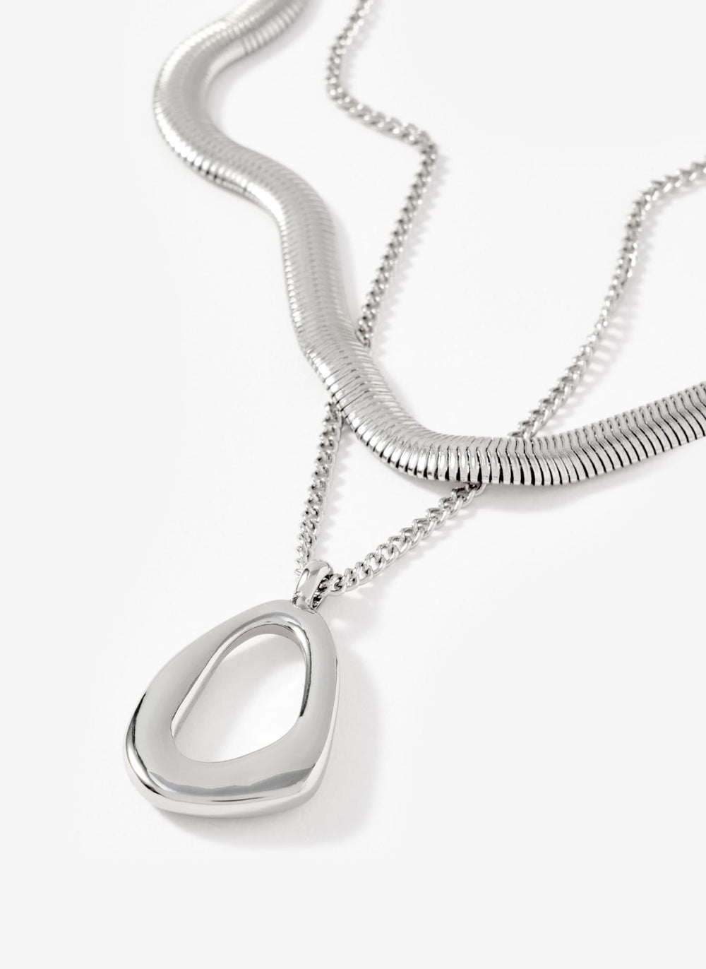 Silver Tone Sculpted Layer Necklace