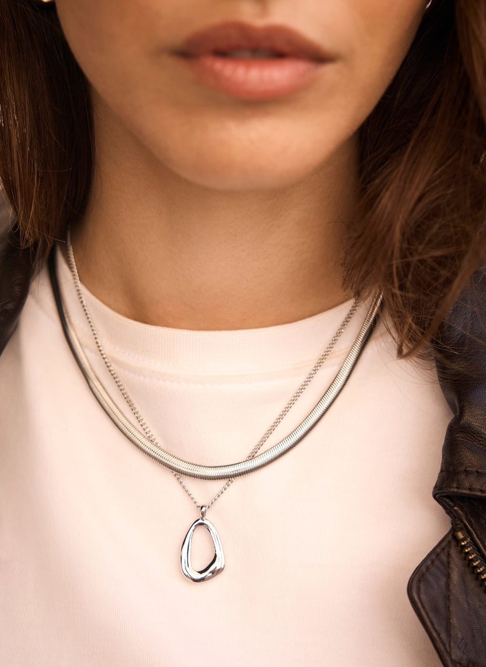 Silver Tone Sculpted Layer Necklace