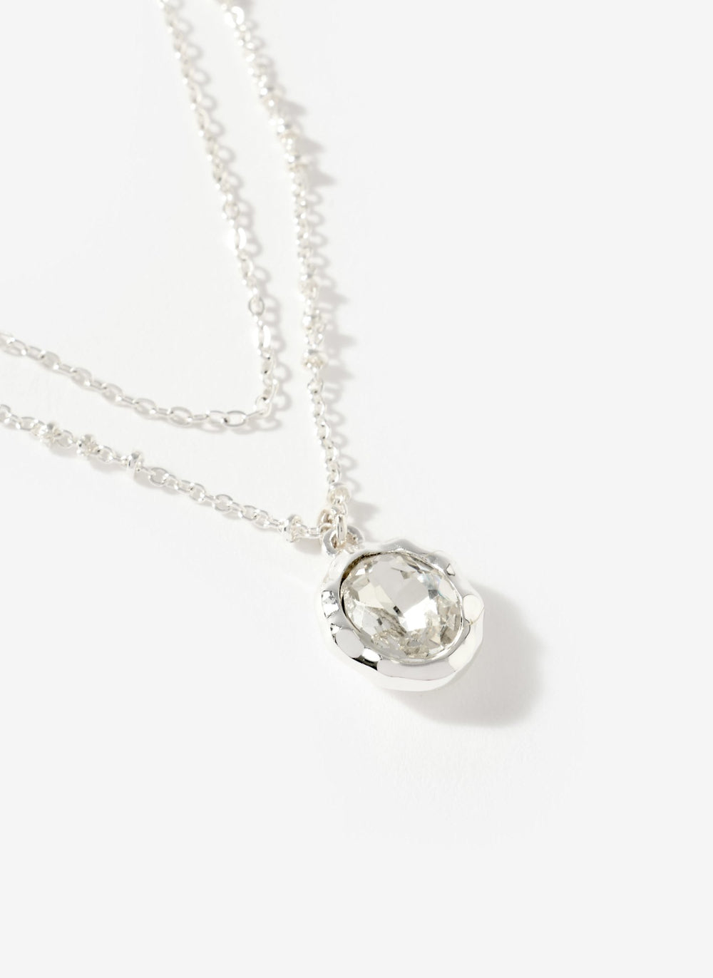 Silver Tone Layered Crystal Stone Necklace