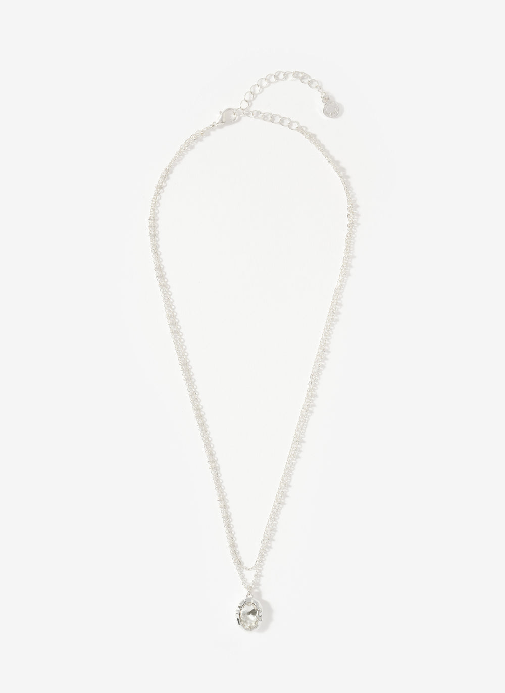 Silver Tone Layered Crystal Stone Necklace