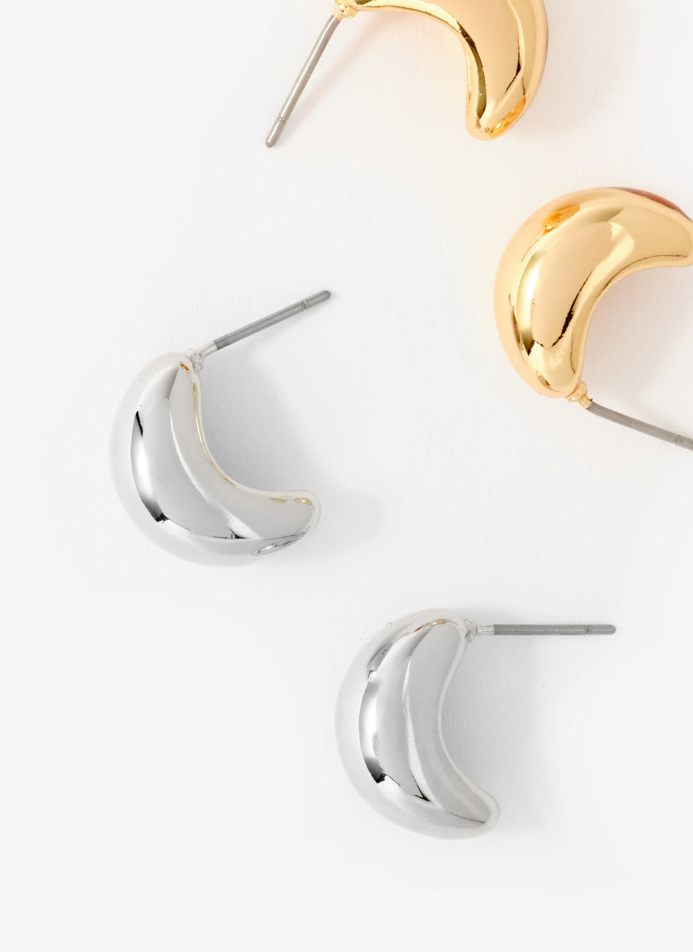 Silver Tone Mini Curve Earrings