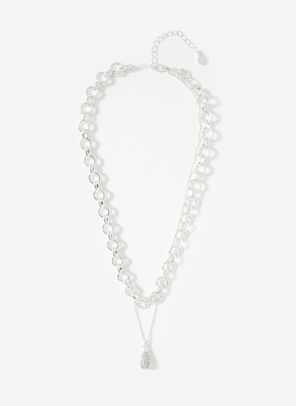 Silver Tone Pave Drop Layered Necklace
