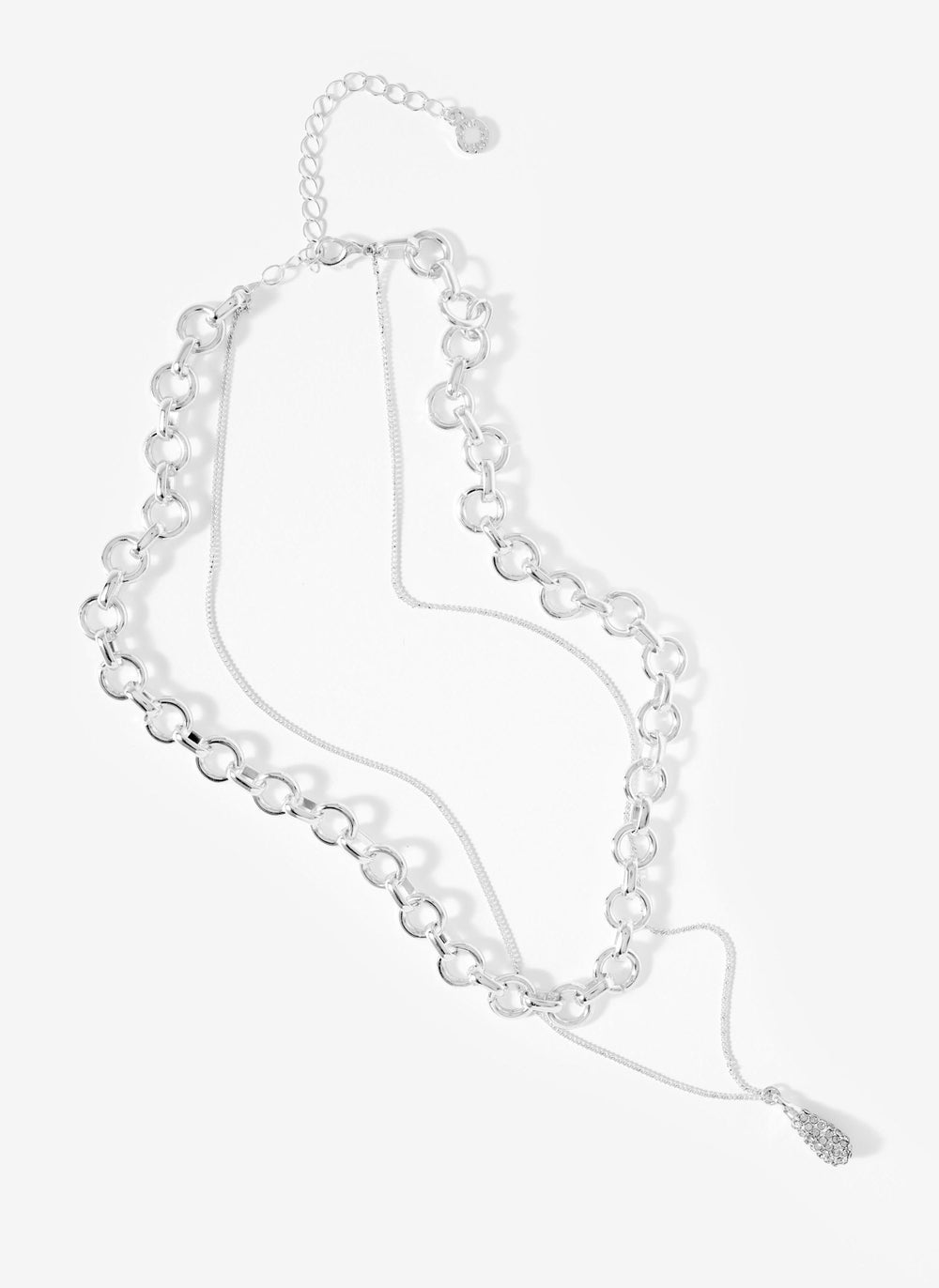 Silver Tone Pave Drop Layered Necklace