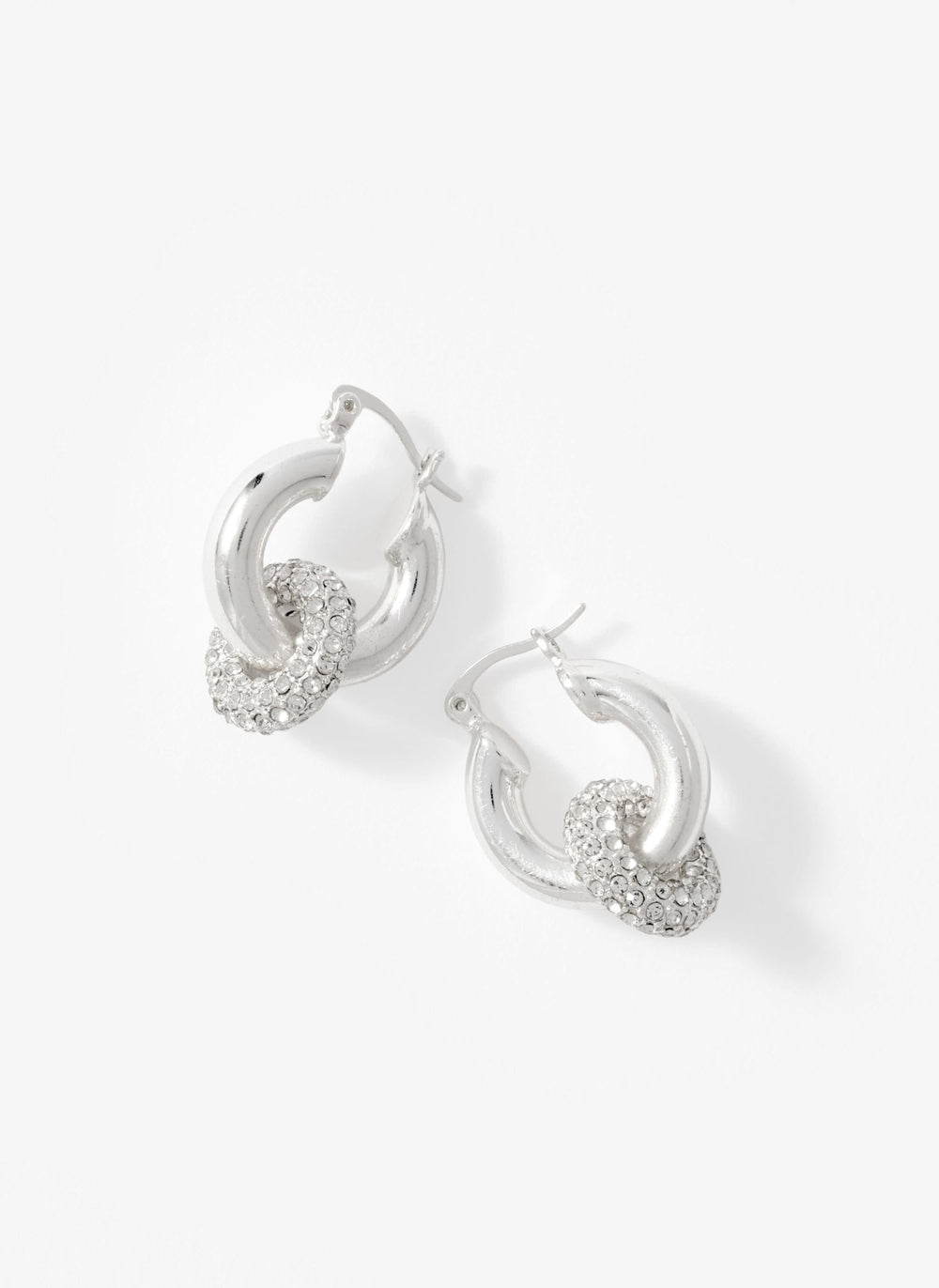 Silver Tone Pave Hoop Earrings
