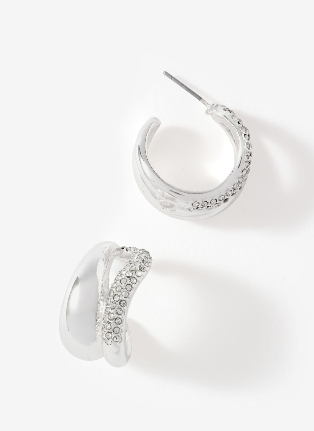 Silver Tone Pave Wave Hoop Earrings