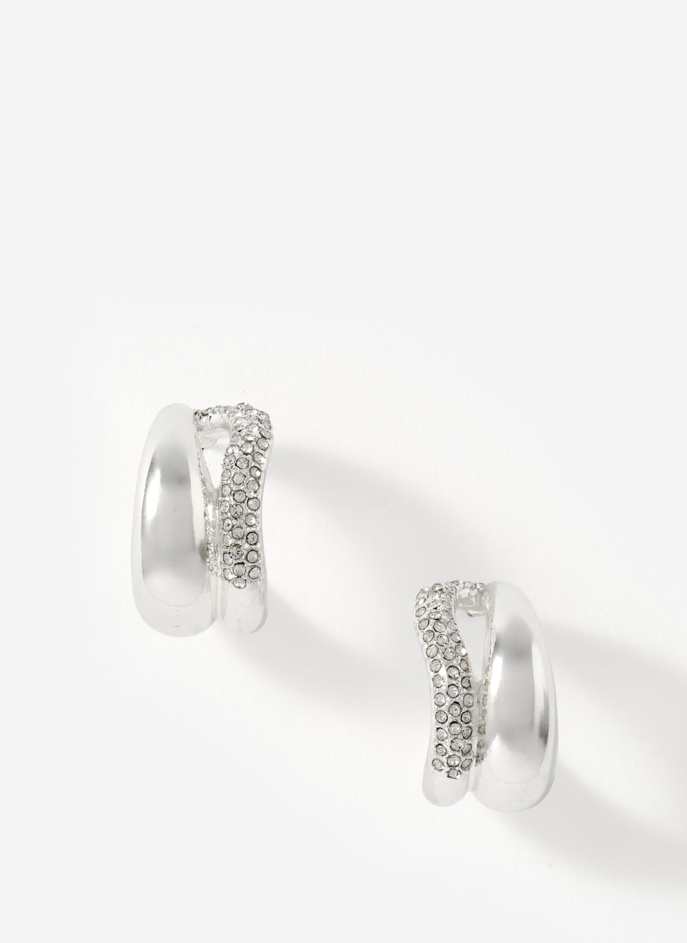 Silver Tone Pave Wave Hoop Earrings