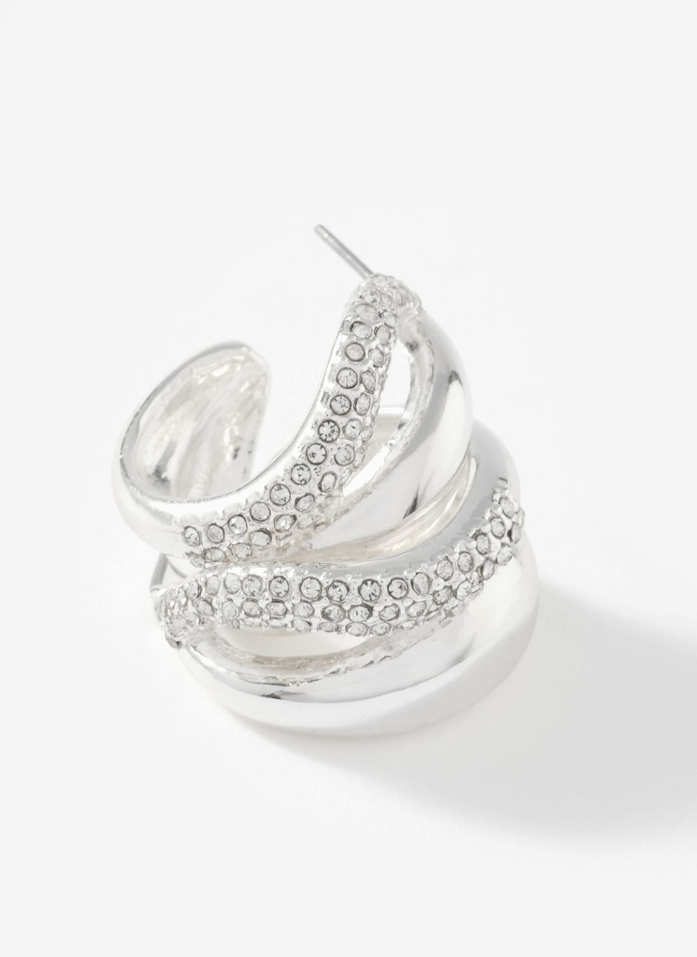 Silver Tone Pave Wave Hoop Earrings