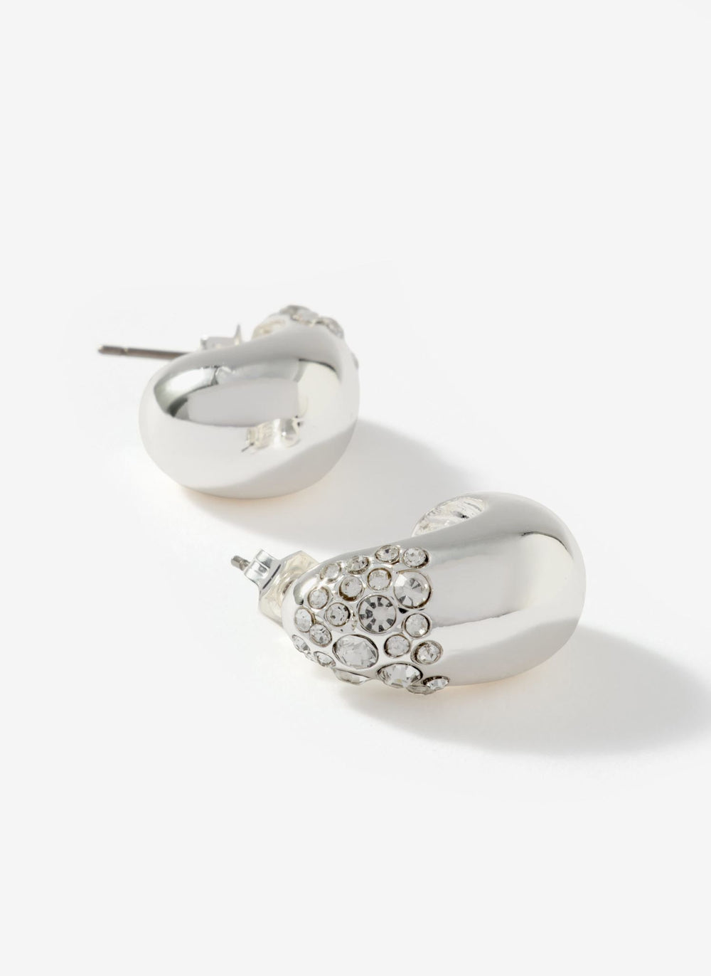 Silver Tone Pave Curved Earrings