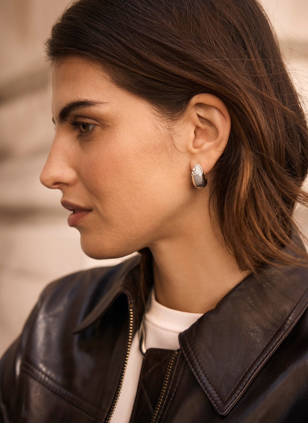 Silver Tone Pave Curved Earrings