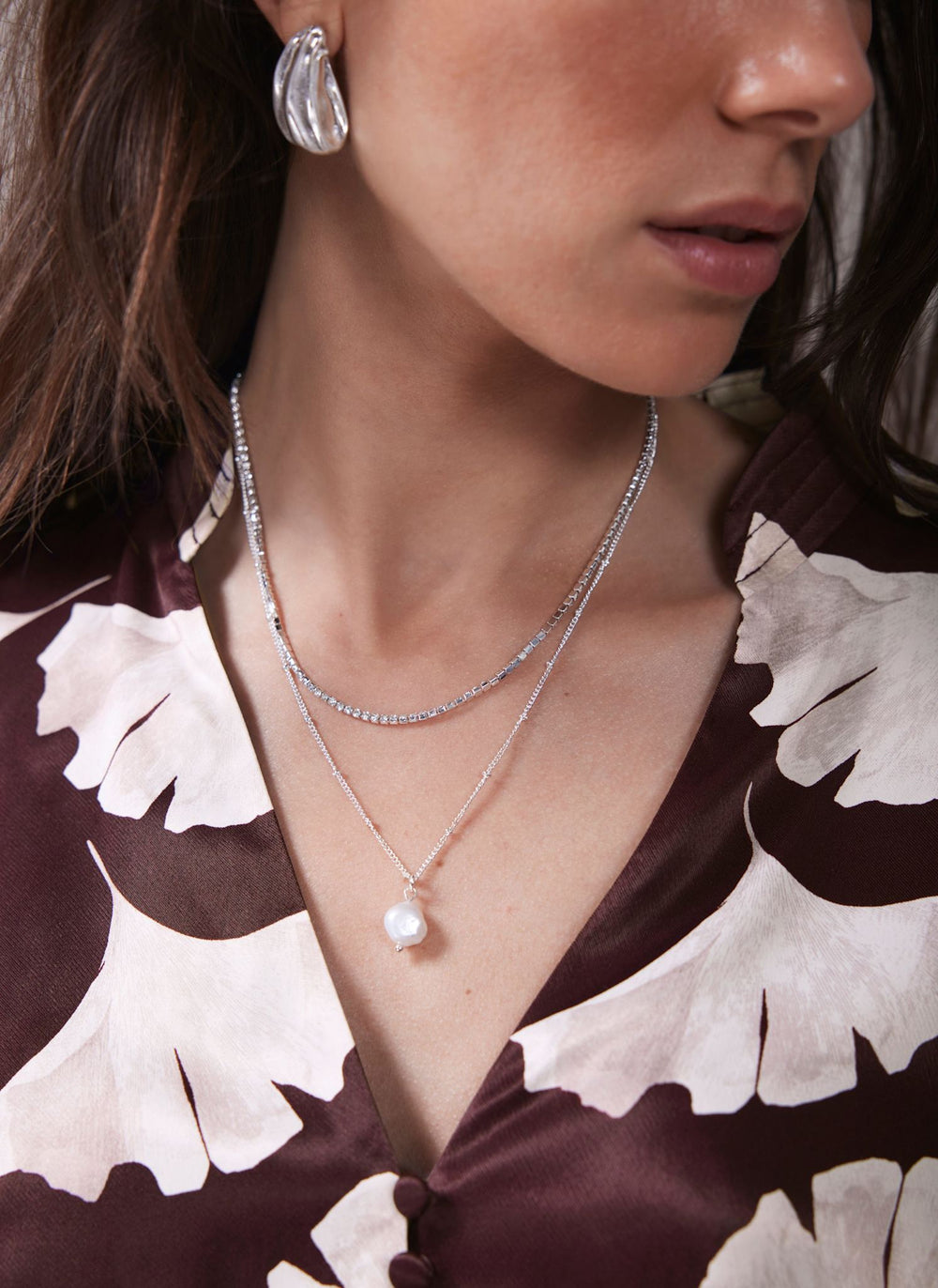 Silver Tone Double Chain Necklace