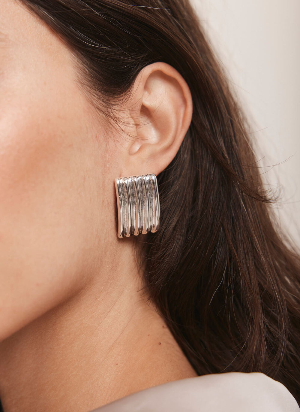 Silver Tone Statement Ridge Earrings