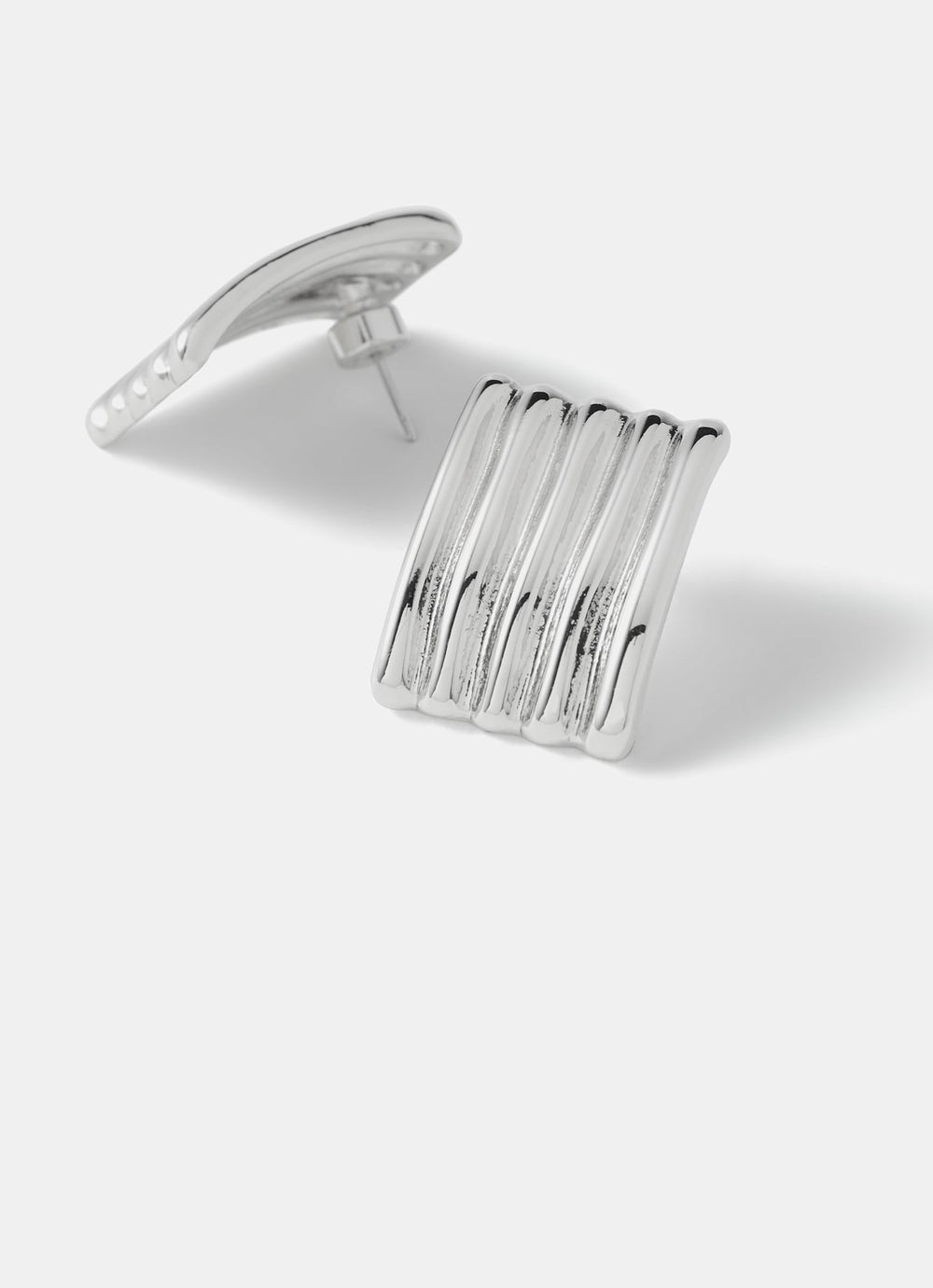 Silver Tone Statement Ridge Earrings